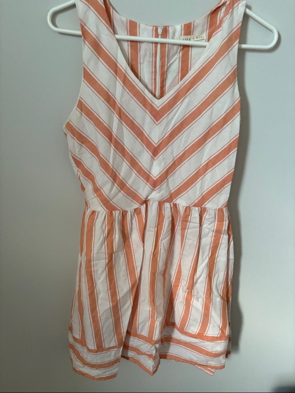 Copper Key White and Peach Striped Sleeveless Mini Dress